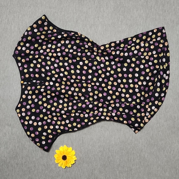 Vintage Polka Dot Chinese Neckline Asymmetrical Hem Cap Sleeve Peplum Blouse Top - Picture 4 of 10